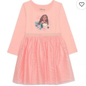 4T Disney Moana Coral Long Sleeve Dress tulle elastic